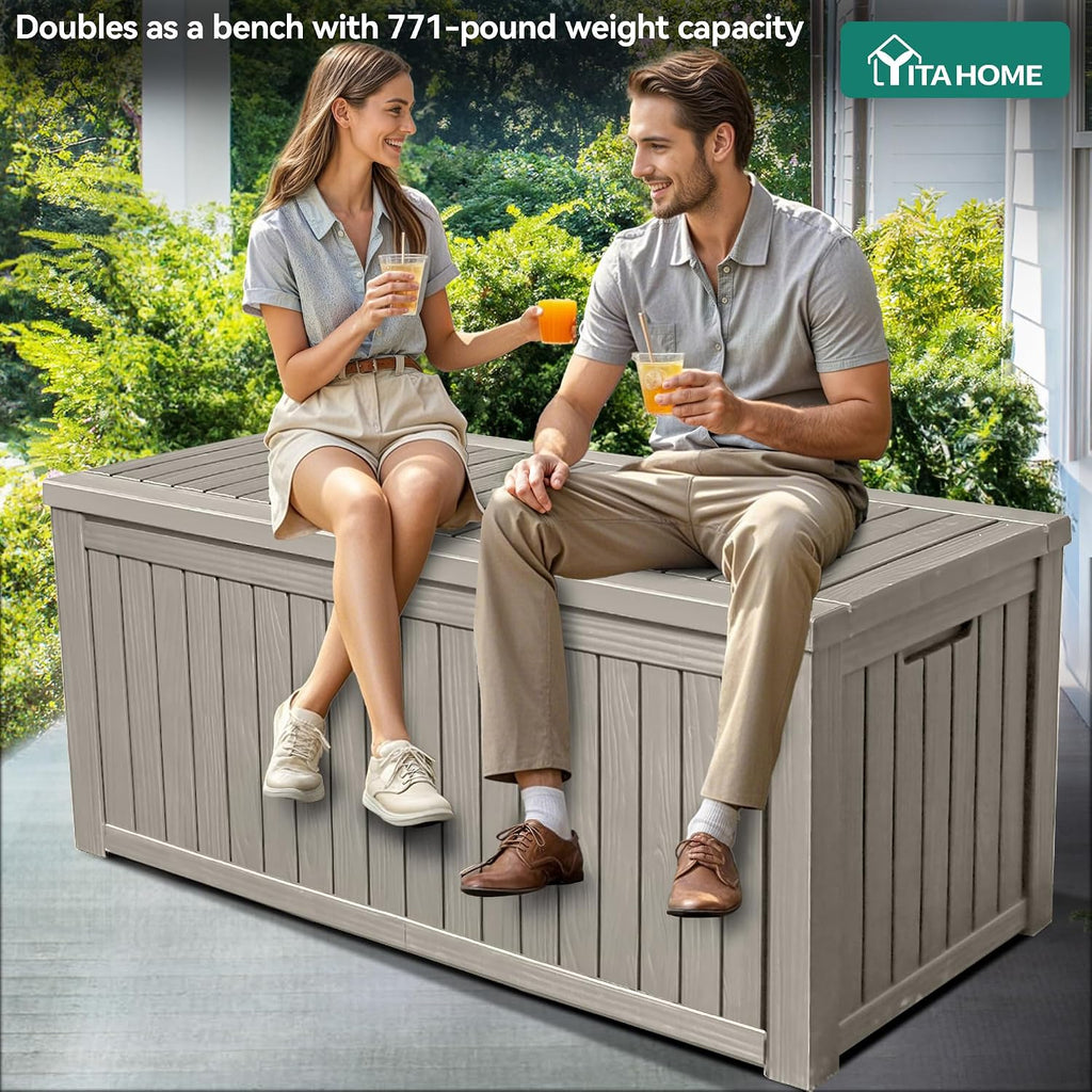 yitahome 180 gallon large deck box w/divider shown in use