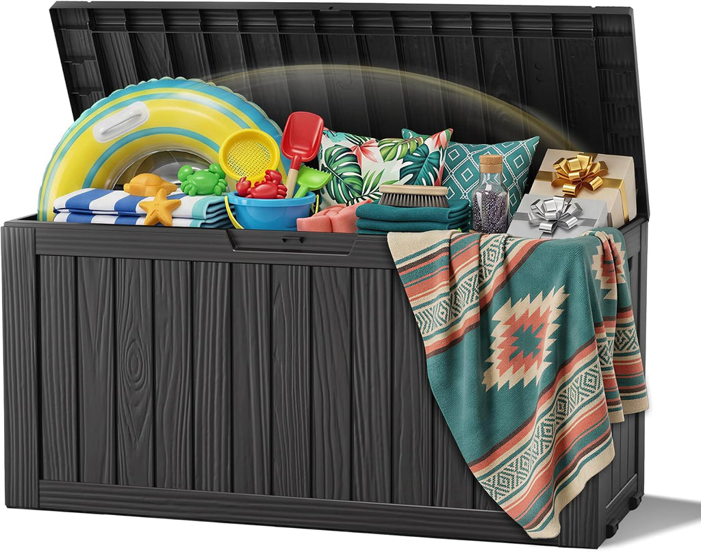 145 Gallon Outdoor Storage Box Waterproof Deck Box with Wheels, Black