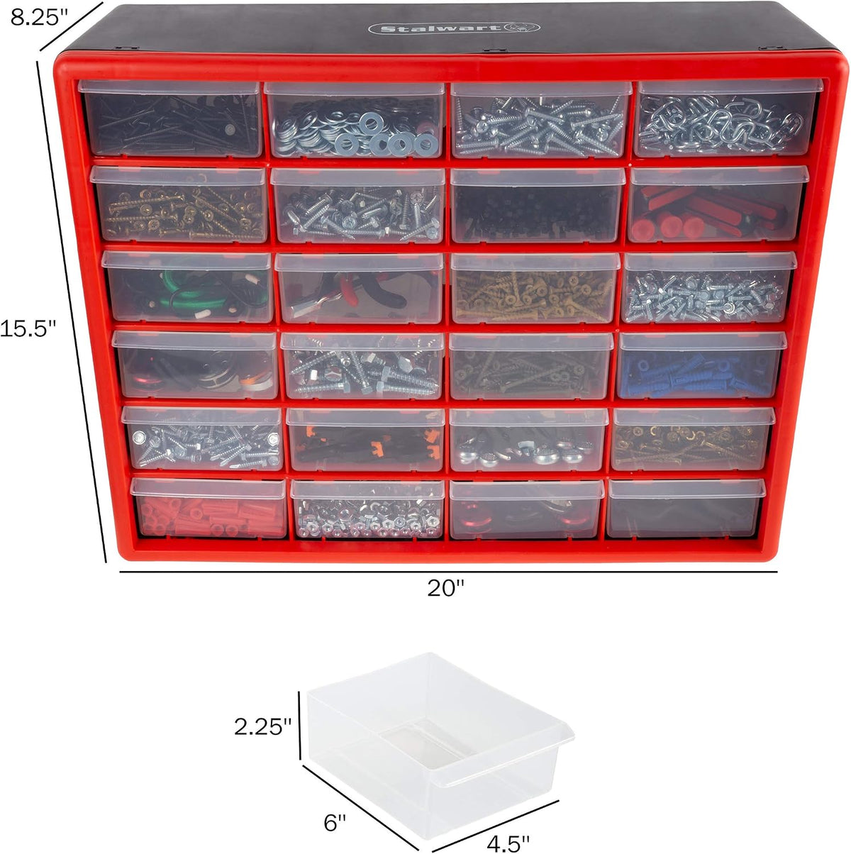 stalwart plastic 24 drawer organizer compartment parts storage, close-up detail