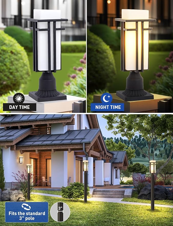 EERU Outdoor Post Lights Waterproof Metal Frame
