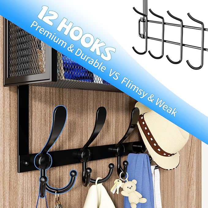 Kaiferty Over The Door Hooks Organizer, Coat Rack Over The Door Storage Hanger