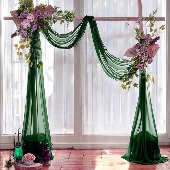 MDS Halloween Chiffon Draping Fabric - 2 Panel, 30" Wide x 50ft Long - Sheer Spooky Arbor & Canopy Drapery for Haunted House Backdrops, Party Ceilings, DIY Costumes & Themed Events - Hunter Green (Pack of 2)