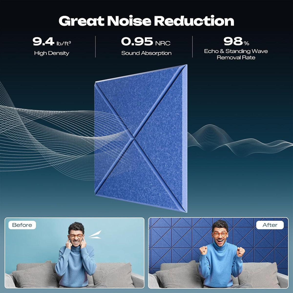 sonicism 12 pack x-lined acoustic panels, side view