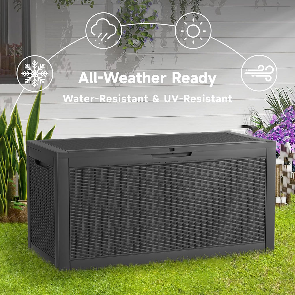 rojik 150 gallon waterproof outdoor deck storage box, close-up detail