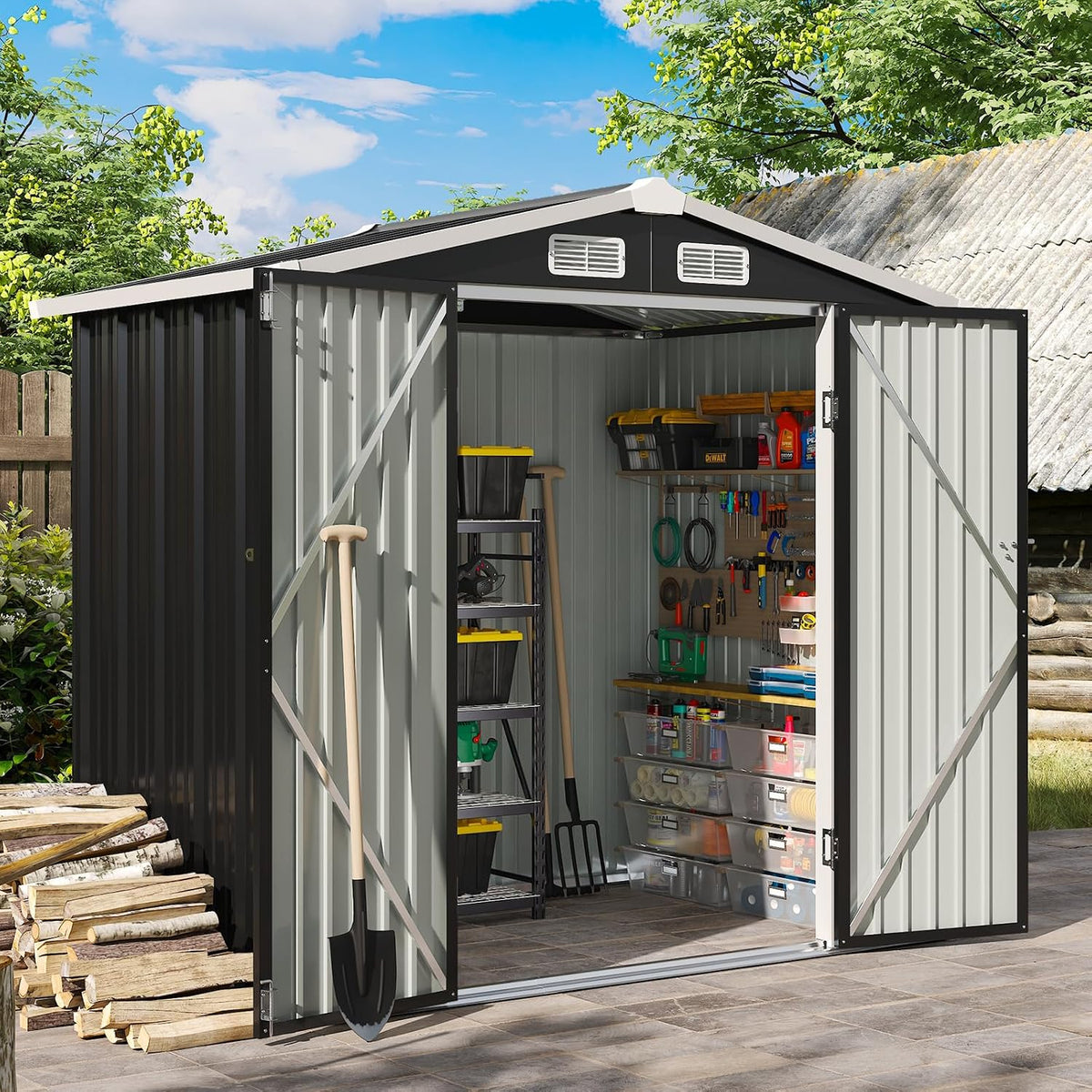 Aoxun 6x4 FT Shed Outdoor Storage Shed, Black