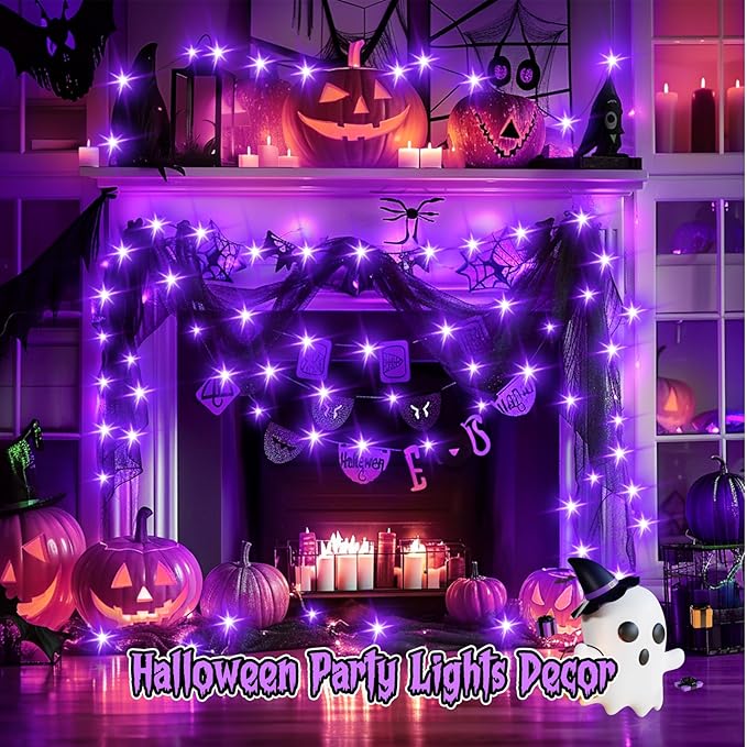 Minetom 6 Pack Purple Fairy Lights Battery Operated with Timer - 7ft 20 LED Waterproof Short Micro Firefly Lights for Halloween Decor, Pumpkin DIY Craft, Paper Lantern Decoration