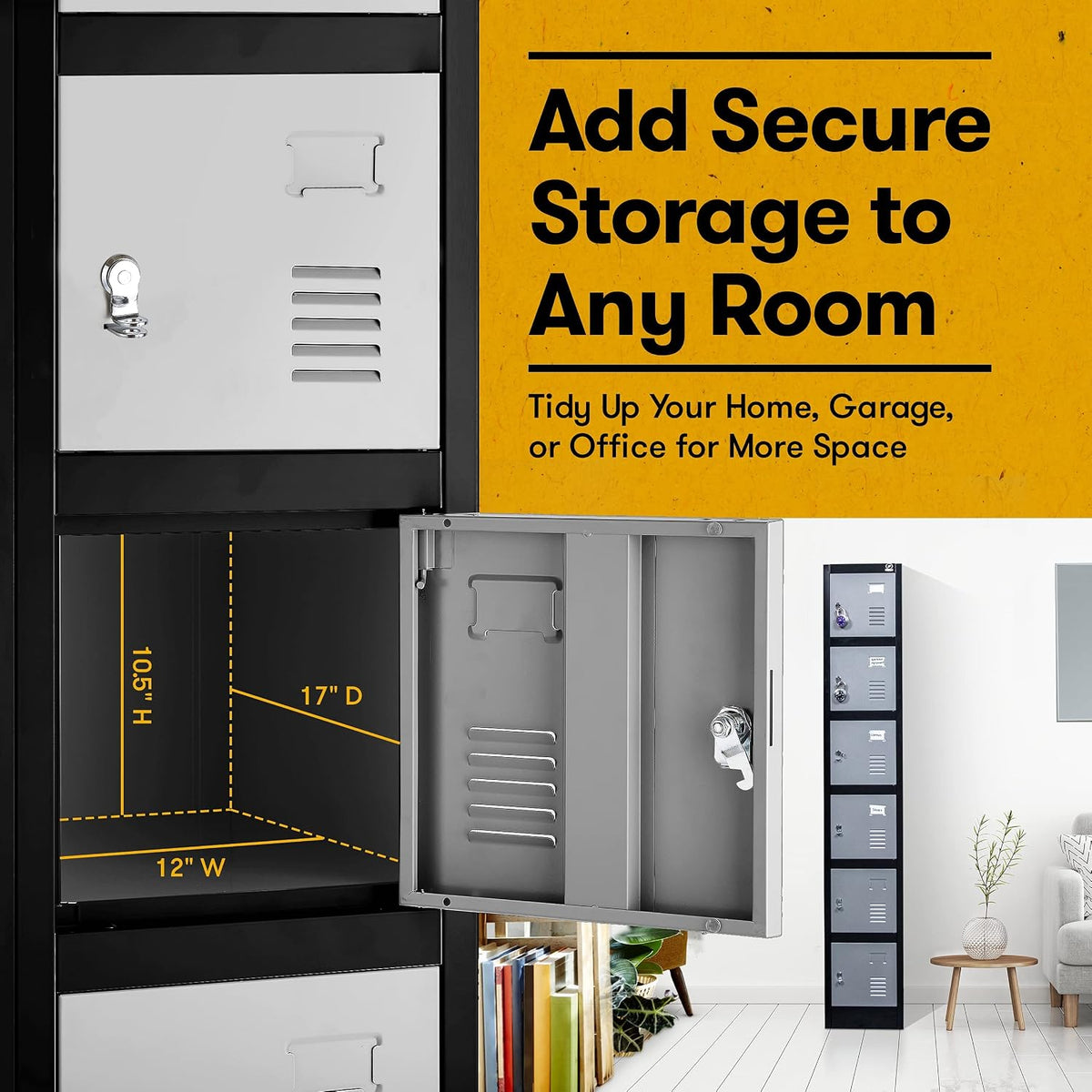 locker storage cabinet - 6 metal wall lockers, side view
