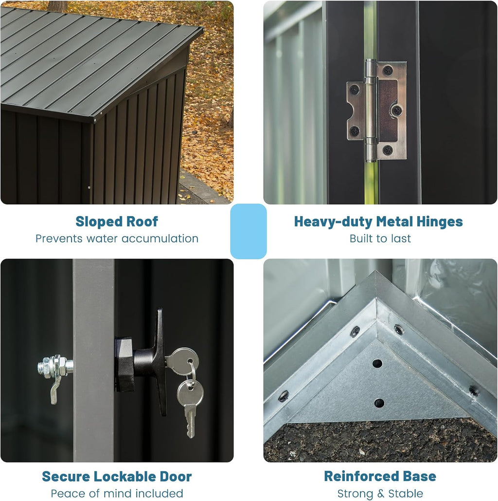 Domi Outdoor Storage Shed 6x4 FT,Metal Outside Sheds&Outdoor Storage Galvanized Steel,Tool Shed with Lockable Double Door for Patio,Backyard,Garden,Lawn