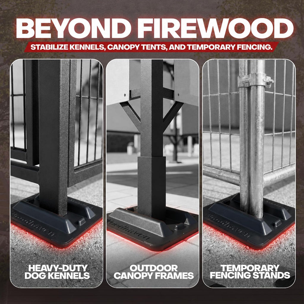 woodhaven firewood rack support bases 10 pack black showing dimensions