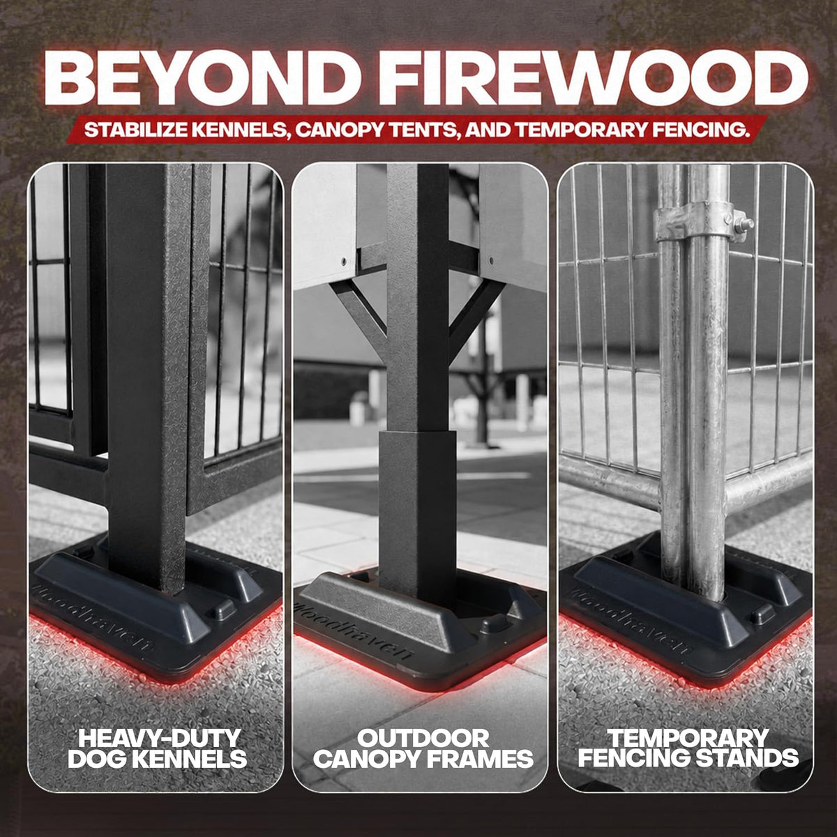 woodhaven firewood rack support bases 10 pack black showing dimensions