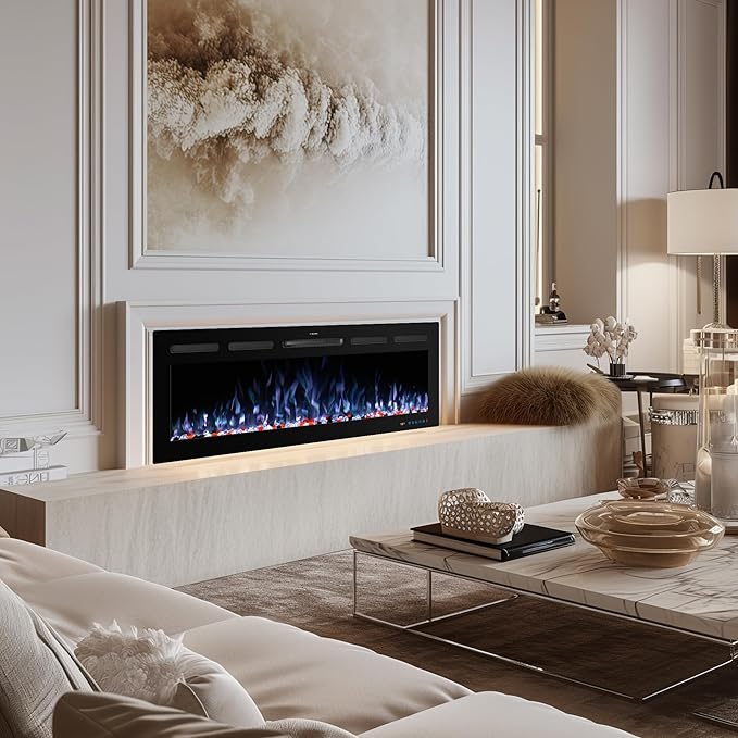 50" WiFi Electric Fireplace Inserts, Recessed and Wall Mounted Fireplace Heater