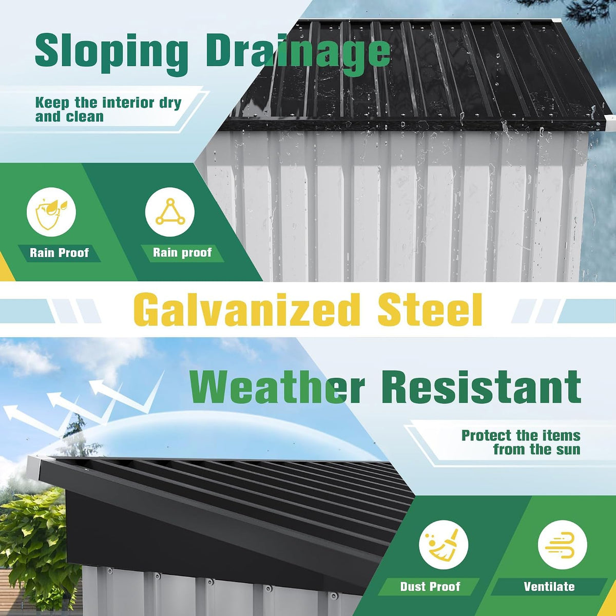 flamaker 5x3 ft storage shed waterproof metal garden, close-up detail