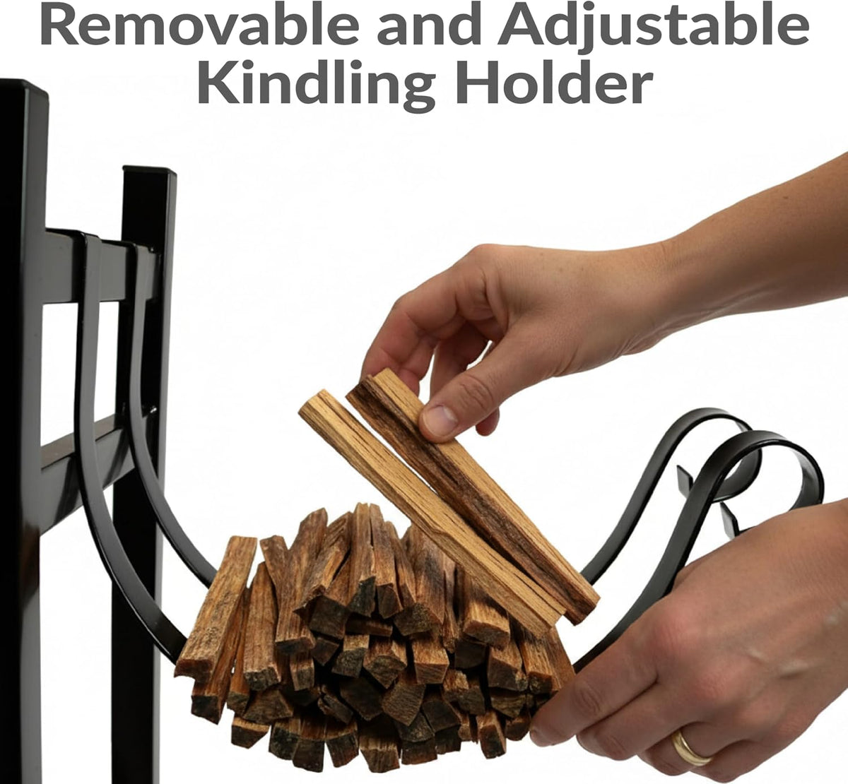 Sunnydaze 33" Indoor Firewood Rack with Kindling Log Holder - Heavy-Duty Outdoor Wood Storage for the Fire Pit or Fireplace - Black
