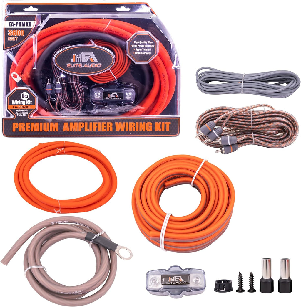 Elite Audio Premium 0 Gauge CCA Amplifier Installation Wiring Amp Kit, 3600