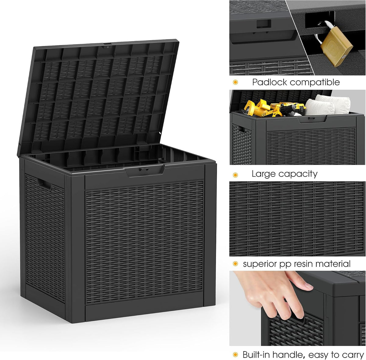 kamaboko outdoor storage box, 30 gallon deck box shown in use