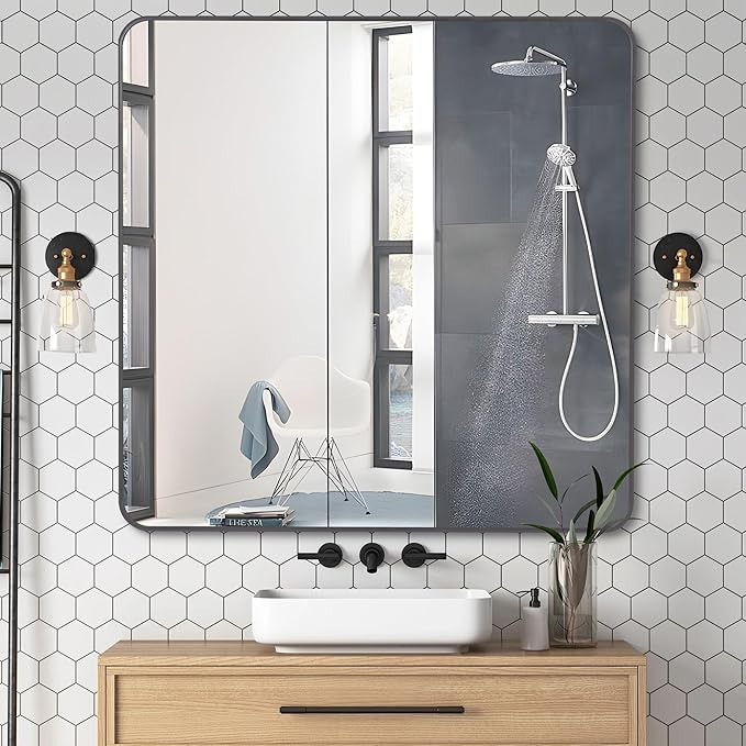 36" x 36"Bathroom Mirror, Matte Black Wall Mirror