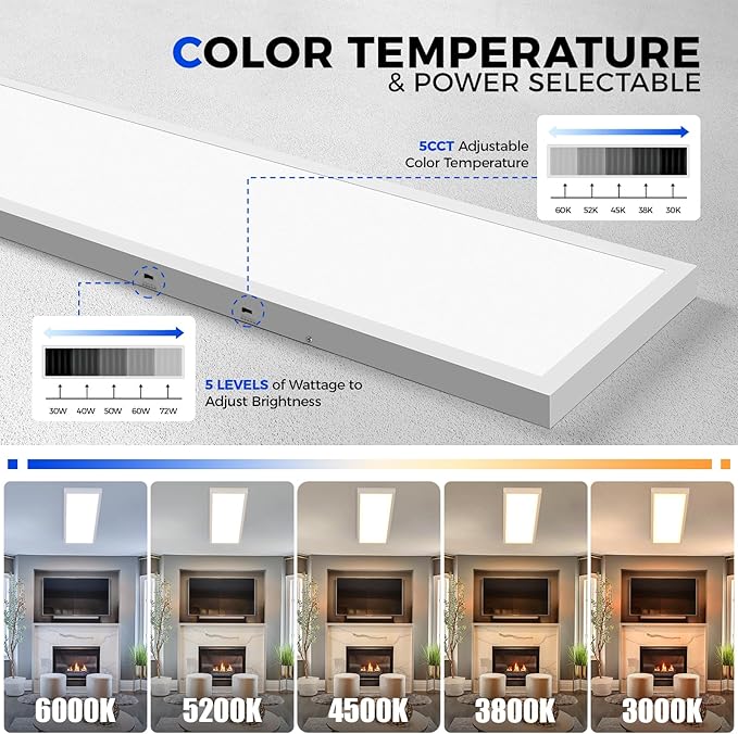 Barrina 1x4 LED Flat Panel Light, 8640LM 72W, 0-10V Dimmable, Brightness & 5CCT
