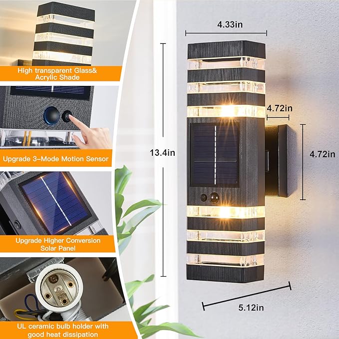 2 Pack Solar Outdoor Wall Lights