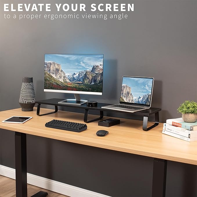 VIVO 39 inch Extra Long Monitor Stand, Wood & Steel Desktop Riser, Dual Screen