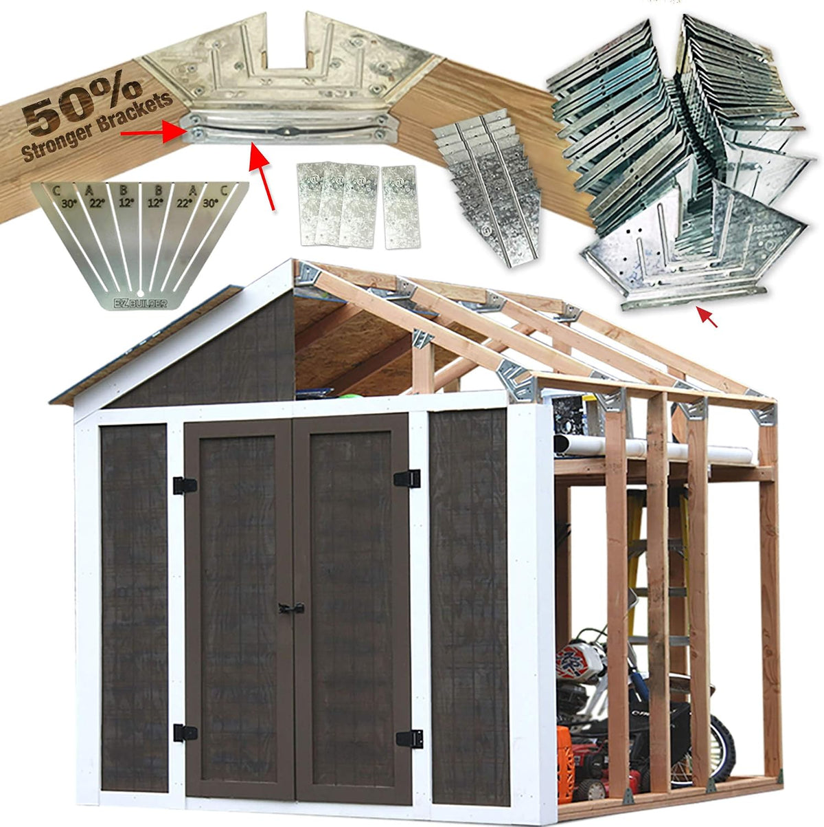 50% Structurally Stronger Truss Design Easy Shed Kit Builds 6'–14’ Widths Any Length - Bonus Miter Template, Storage Barn Shed Garage Playhouse Easy Framing Kit 2x4 Basic Barn Roof Wood NOT Included
