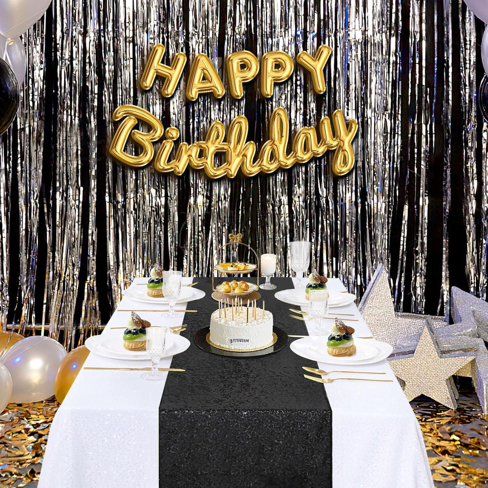 B-COOL Sequin Black Table Runner: 8 Pack 12x72Inch Glitter Decoration Sparkly...