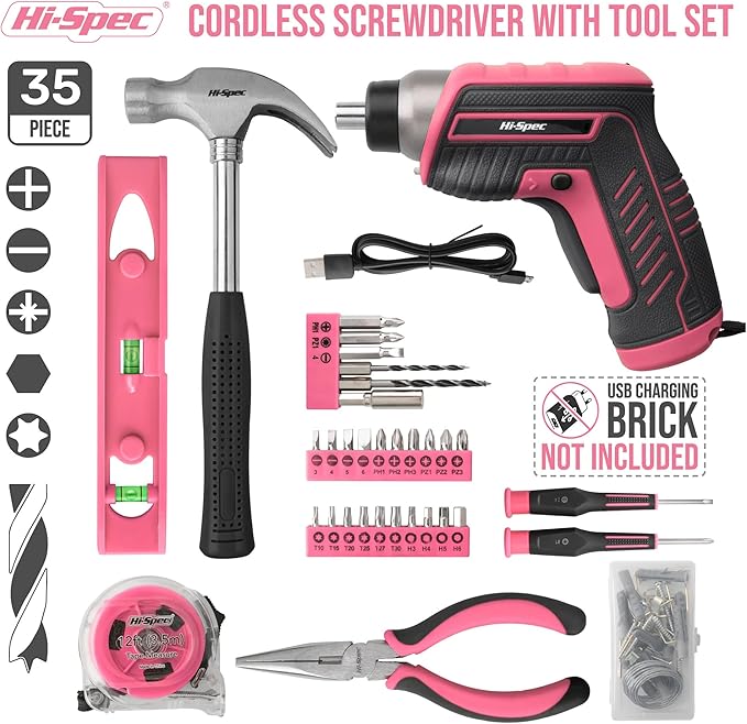 Hi-Spec 35-Piece Tool Kit with 3.6V USB Small Electric Screwdriver Set