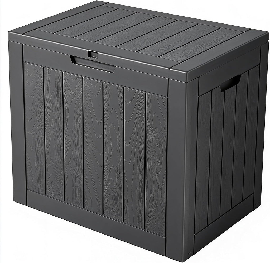 33 Gal Outdoor Storage Box Waterproof Lockable,Deck Box, Charcoal Black