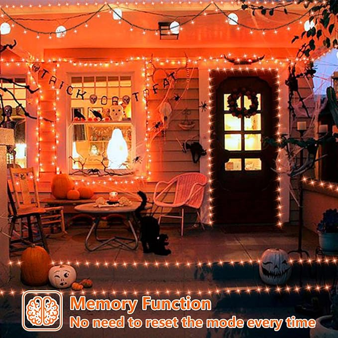 YEGUO 165ft 500 LED Halloween Lights Outdoor Waterproof, 8 Modes Orange String Lights Plug in, Green Wire Christmas Lights Indoor with Timer Memory