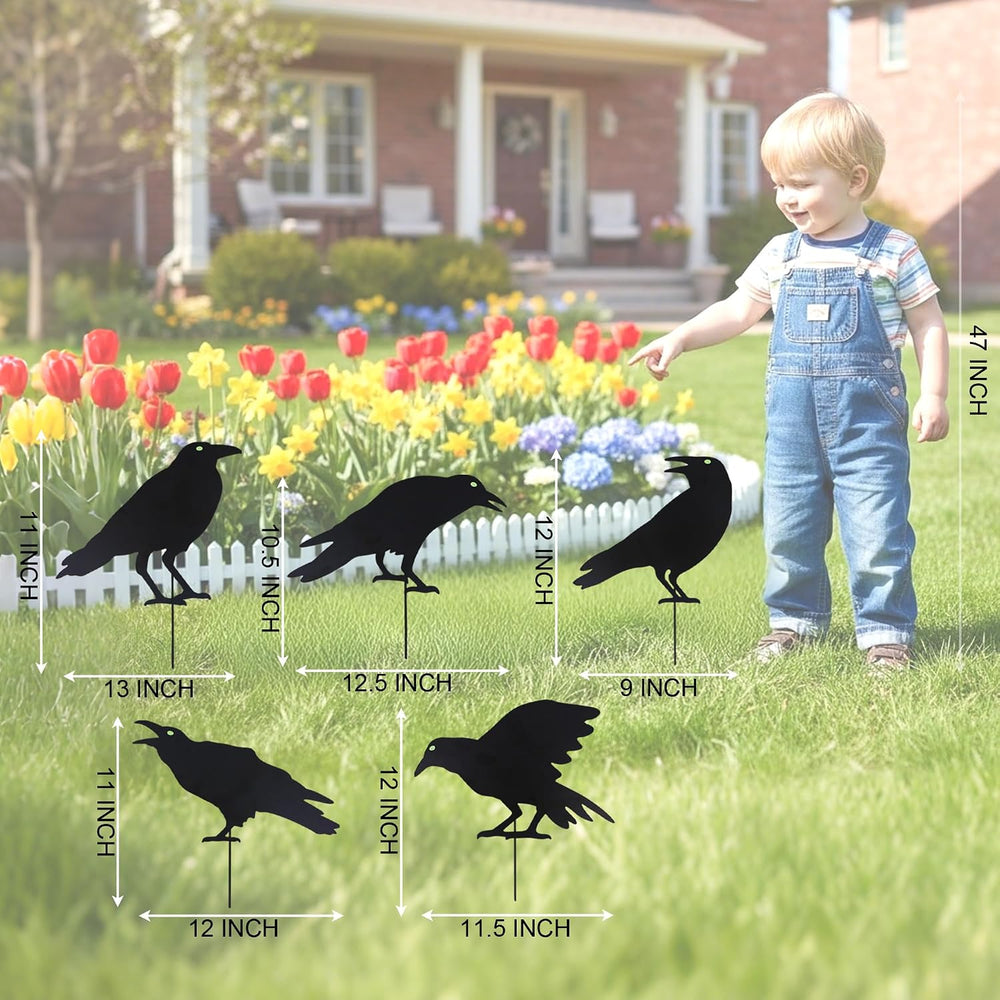 Halloween Crow Garden Stakes, 5-Pack Black Bird Silhouette Decor