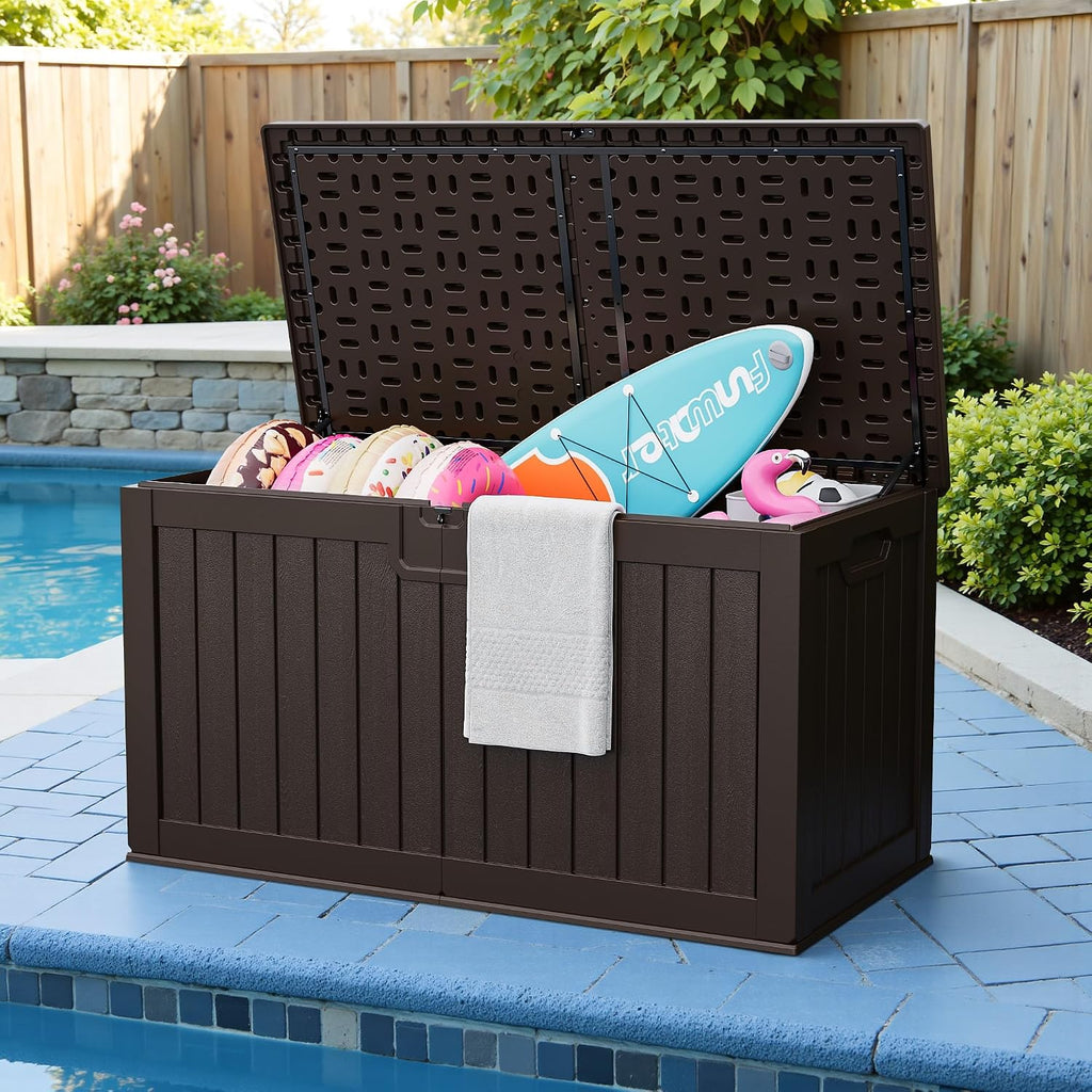 jummico hdpe 250 gallon deck box double-wall with on a desk or shelf