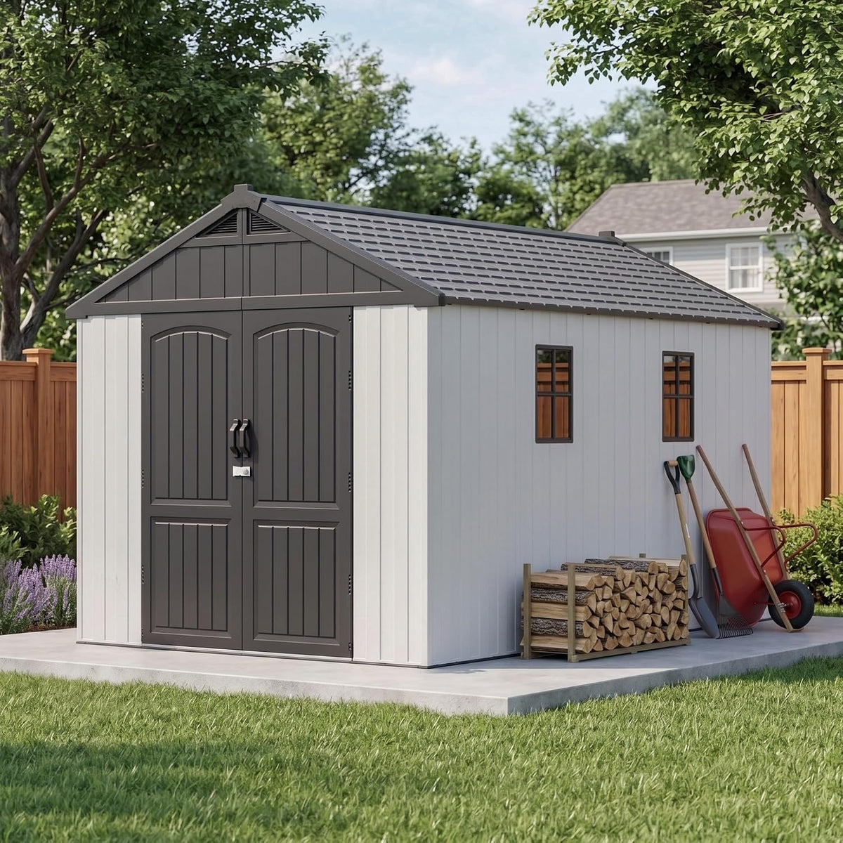 Greesum 8x12 FT Resin Outdoor Storage Shed with Floor, Beige