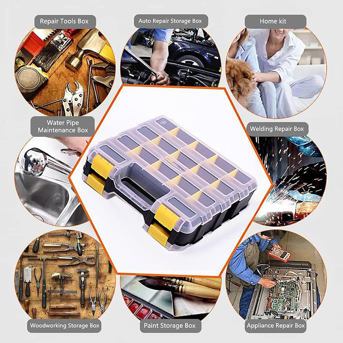 aidy-pro hardware organizer box 34 compartments small parts, close-up detail