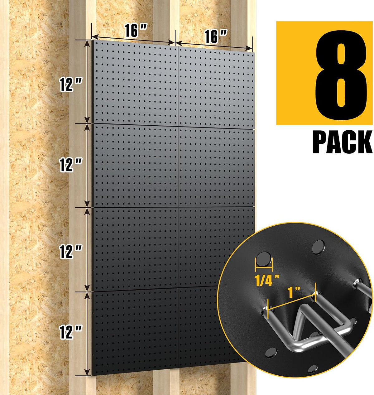 Spampur Peg Board, 8 Pack Metal Pegboard Panels with 50 Hooks