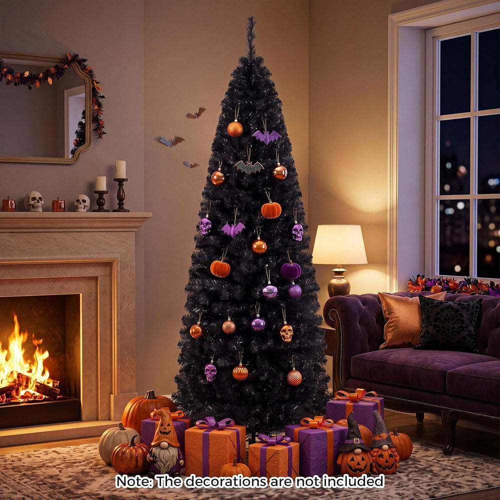 HAPPYGRILL 6 FT Black Pencil Christmas Tree, Artificial Skinny Xmas Halloween...