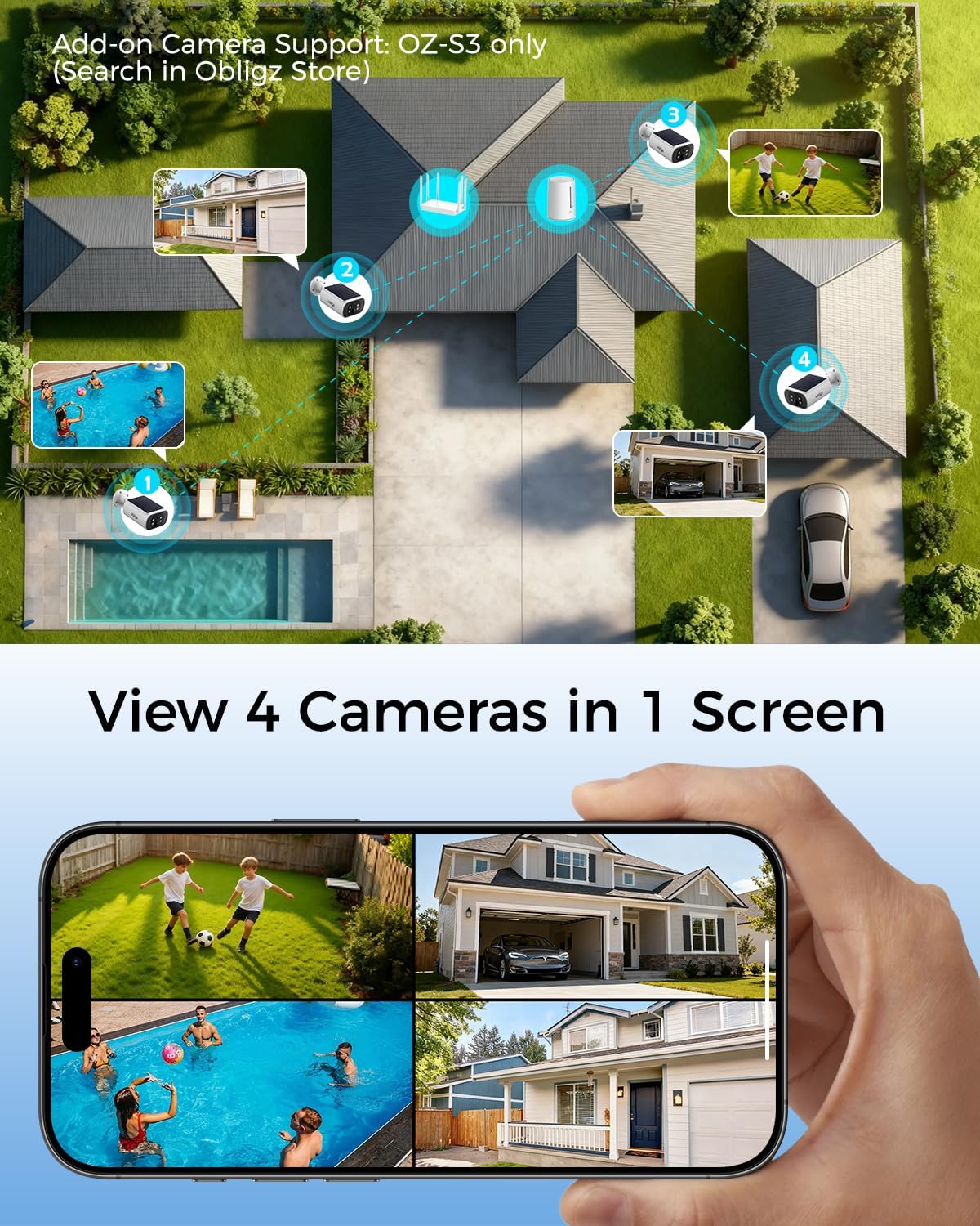 4mp solar security cameras wireless outdoor, 2mins diy, close-up detail