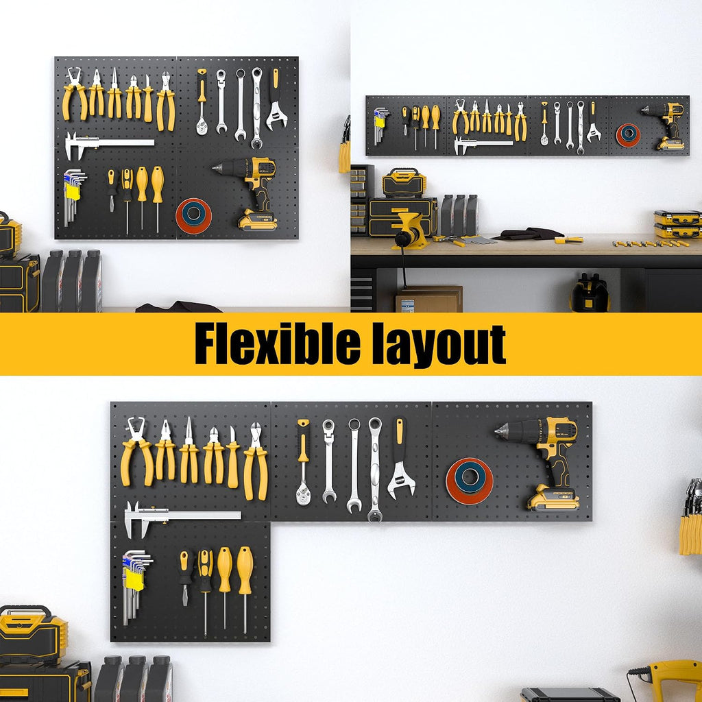 Spampur Peg Board, 4 Pack Metal Pegboard Panels Black Boards Wall Organizer