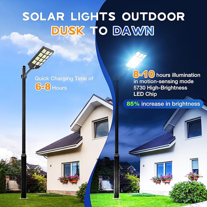 OKPRO Solar Lights Outdoor Waterproof, 8000W Solar Street Light