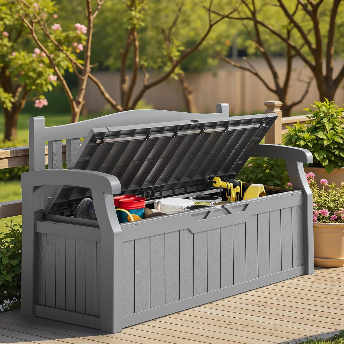 homall 75 gallon outdoor storage benches lockable deck on a desk or shelf