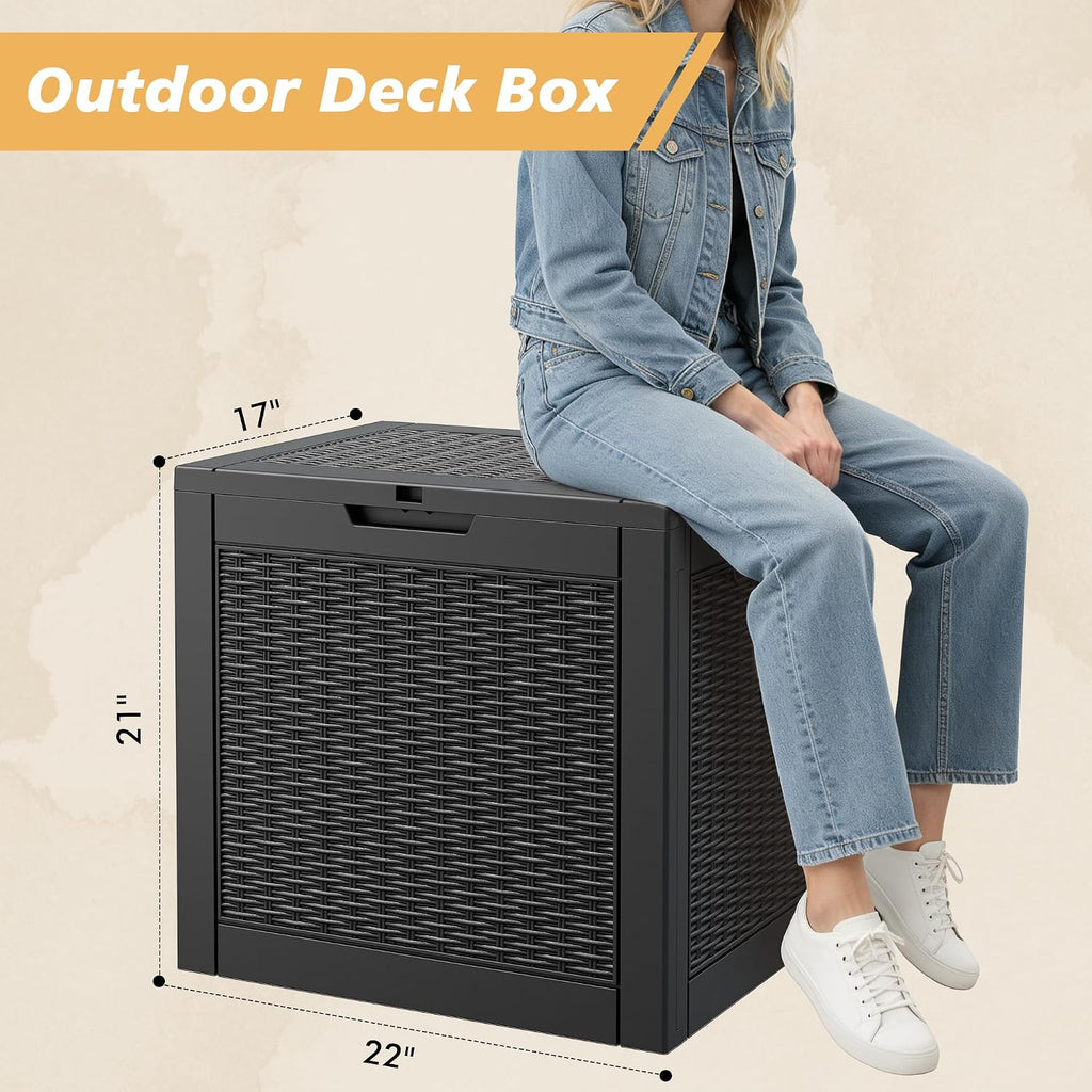 fancyango 32 gallon outdoor storage deck box waterproof shown in use