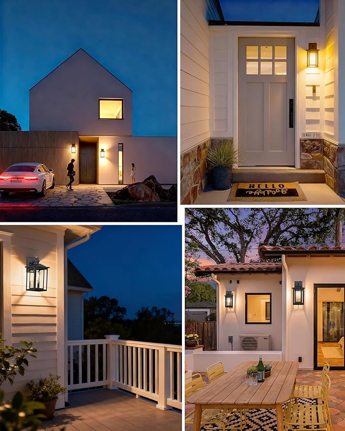 LTBLIGHT 2-Pack Dusk to Dawn Outdoor Light Fixtures, Modern Black Sensor Porch