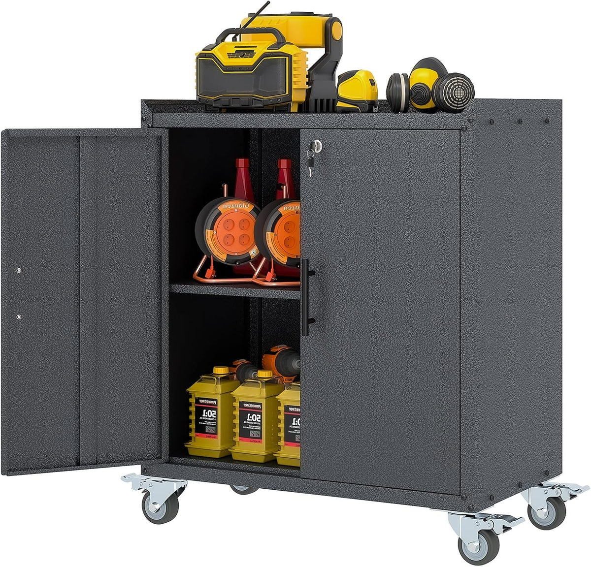 35.6" Rolling Metal Garage Storage Cabinet with Wheels & Lock, Black Gray