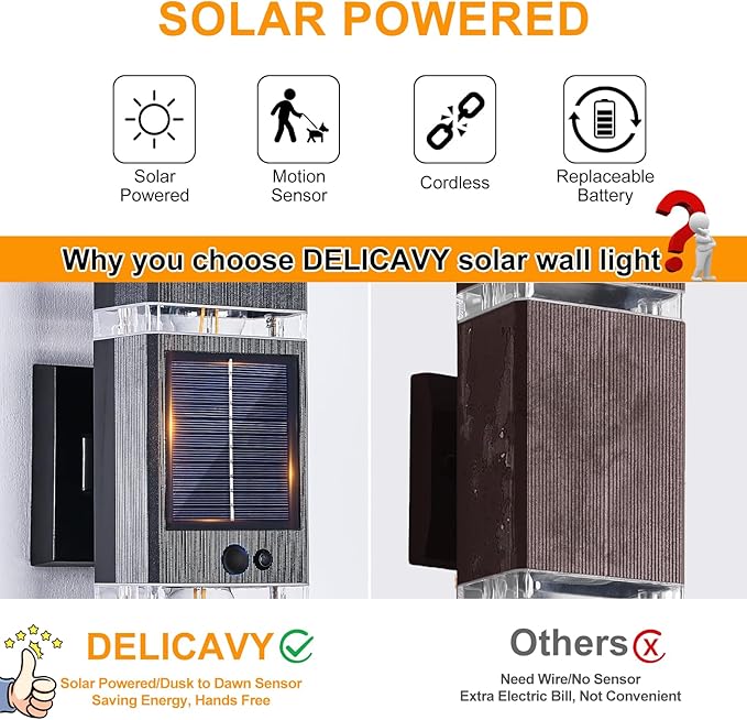 2 Pack Solar Outdoor Wall Lights