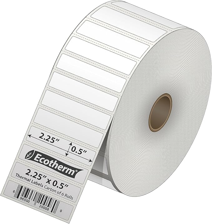2.25" x .5" Thermal Labels | 6 Rolls | 25200 Labels | fits Zebra, Offnova