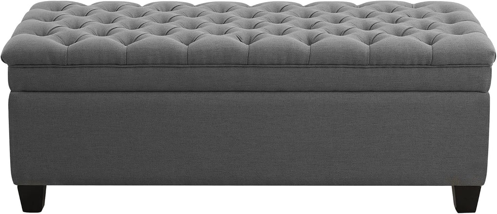 WUTUTUEE 50" Fabric Storage Ottoman Bench, Upholstered Rectangle End of Bed Storage Ottoman Tufted Living Room Bedroom Bench with Safety Hinge, Solid Wood Legs, Loads 500 lb(Dark Grey)