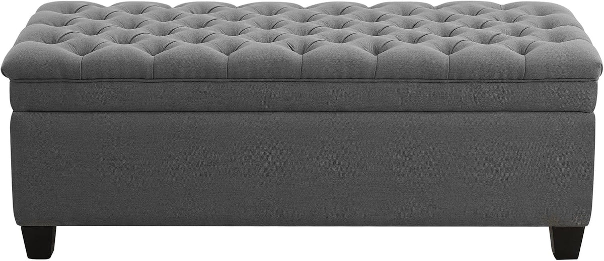 WUTUTUEE 50" Fabric Storage Ottoman Bench, Upholstered Rectangle End of Bed Storage Ottoman Tufted Living Room Bedroom Bench with Safety Hinge, Solid Wood Legs, Loads 500 lb(Dark Grey)