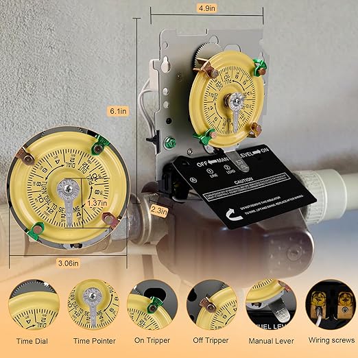 careNEW T101M Mechanical Timer Switch - 120V 2HP 40A SPST Pool Pump Timers