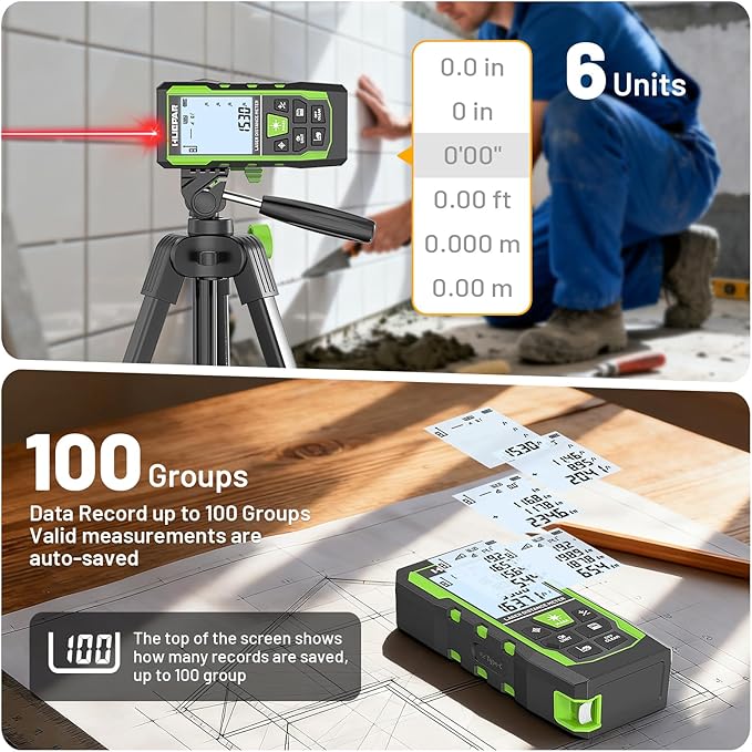 Laser Measure Device 3-in-1, Huepar 330ft Laser Measurement Tool & 33ft Cross
