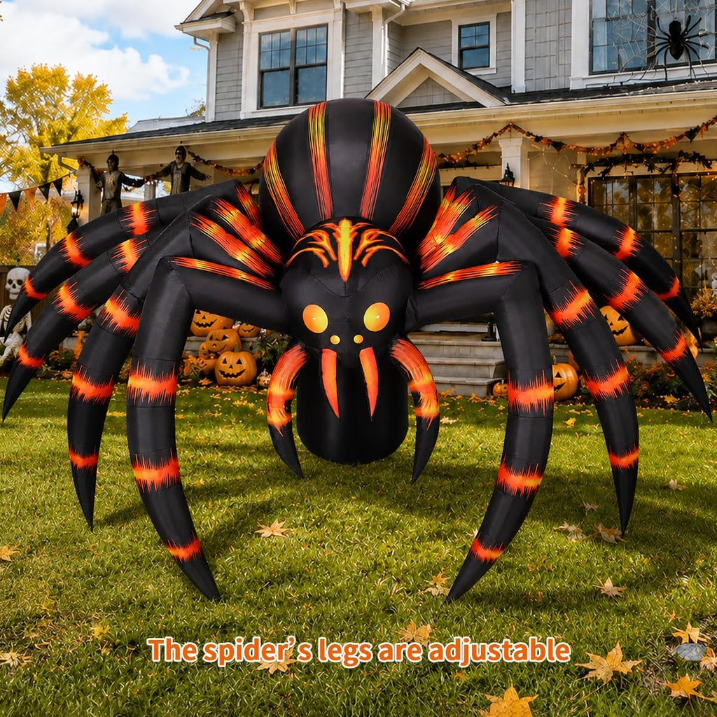 COMIN 7FT Halloween Inflatables Orange Stripe Spider Yard Decor with LEDs
