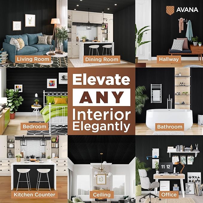 Avana Modern Acoustic Wood Wall Panels – 94.4 x 12.6 Inch Black Oak Acoustic