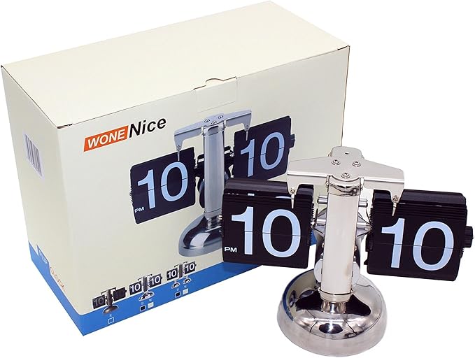 WoneNice Retro Digital Flip Down Clock -Battery Powered Internal Gear Operated